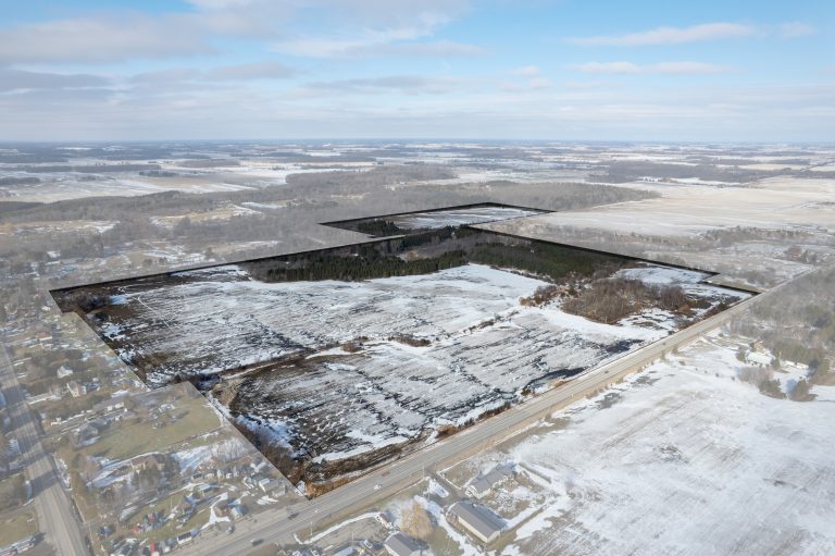 140.09 acre parcel of lacustrine-clay farmland, just east of Simcoe and with over 2,100’ of frontage on Hwy 3.